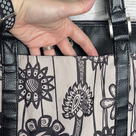 American Tourister Travel Bag Black Taupe Tan Floral Print Tote Bag Carryall! - Picture 4 of 11